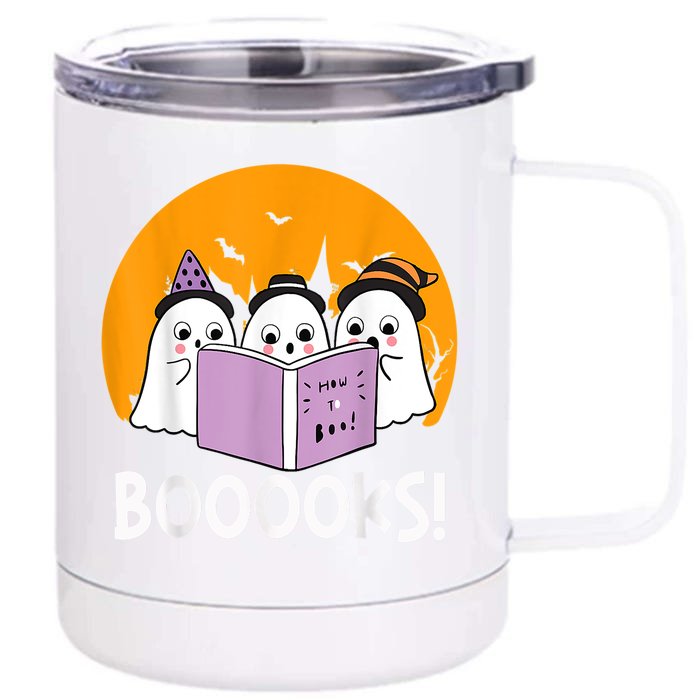 Funny Halloween Booooks! Cute Ghost Reading Library Books Gift Front & Back 12oz Stainless Steel Tumbler Cup