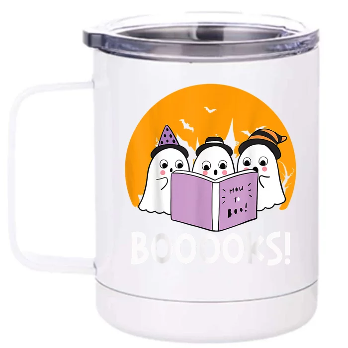 Funny Halloween Booooks! Cute Ghost Reading Library Books Gift Front & Back 12oz Stainless Steel Tumbler Cup