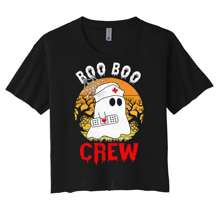 Funny Halloween Boo Boo Crew Nurse Ghost Women's Crop Top Tee