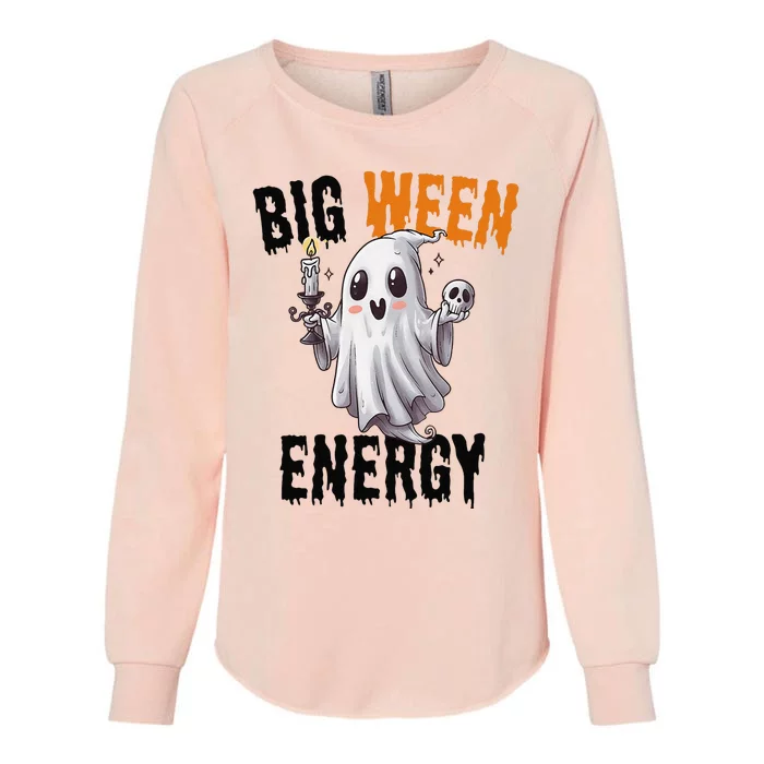 Funny Halloween Big Ween Energy Scary Ghost Womens California Wash Sweatshirt