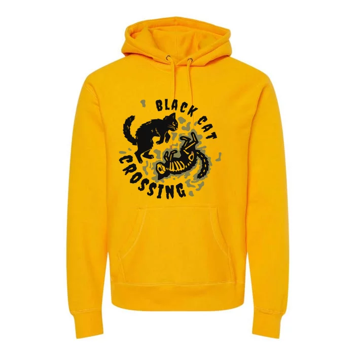 Funny Halloween Black Cat Crossing Gift Premium Hoodie