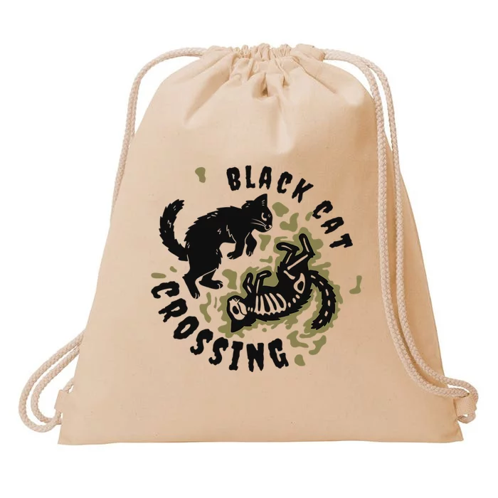 Funny Halloween Black Cat Crossing Gift Drawstring Bag