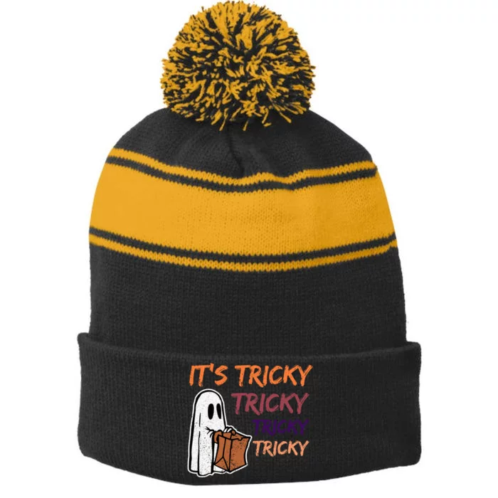 Funny Halloween Boo Its Tricky Tricky Tricky Stripe Pom Pom Beanie