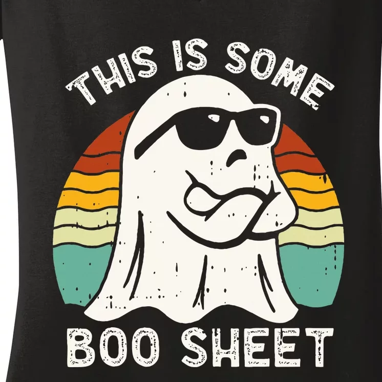 Funny Halloween Boo Ghost Costume This Is Some Boo Sheet Women's V-Neck T-Shirt