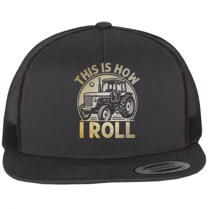 Funny Hay Bale How I Roll Gift Cool Farmer Tractor Driver Flat Bill Trucker Hat