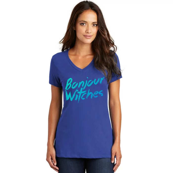 Funny Halloween Bonjour Witches Great Gift Women's V-Neck T-Shirt