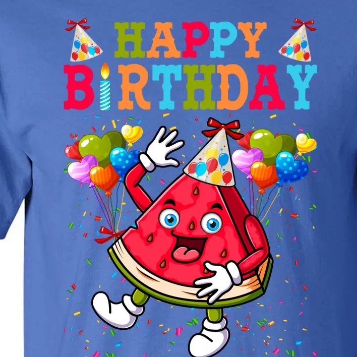 Funny Happy Birthday Watermelon Slice Bday Summer Vibes Gift Tall T-Shirt