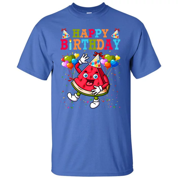 Funny Happy Birthday Watermelon Slice Bday Summer Vibes Gift Tall T-Shirt