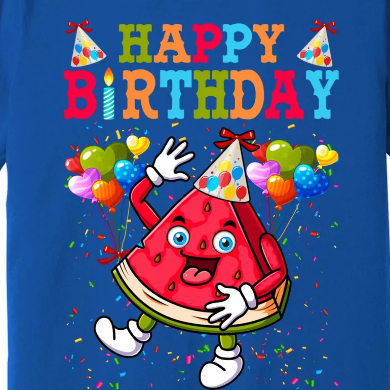 Funny Happy Birthday Watermelon Slice Bday Summer Vibes Gift Premium T-Shirt