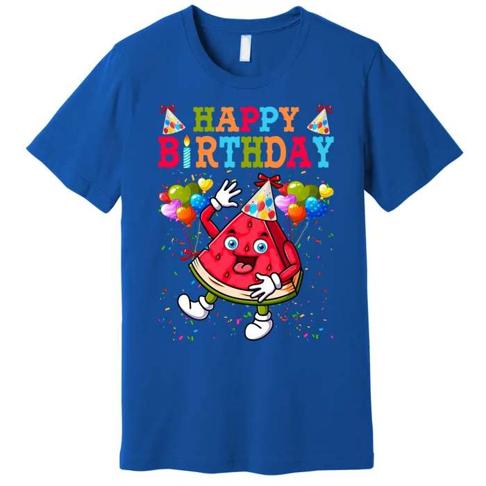 Funny Happy Birthday Watermelon Slice Bday Summer Vibes Gift Premium T-Shirt