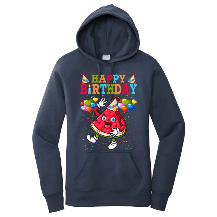 Funny Happy Birthday Watermelon Slice Bday Summer Vibes Gift Women's Pullover Hoodie