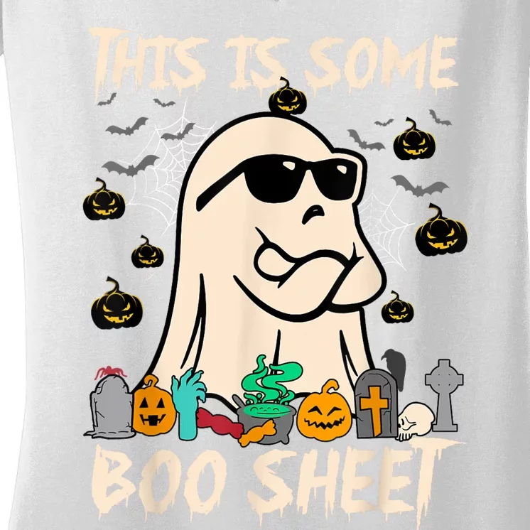 Funny Halloween Boo Ghost Costume This Is Some Boo Sheet Women's V-Neck T-Shirt