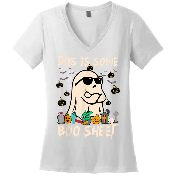 Funny Halloween Boo Ghost Costume This Is Some Boo Sheet Women's V-Neck T-Shirt