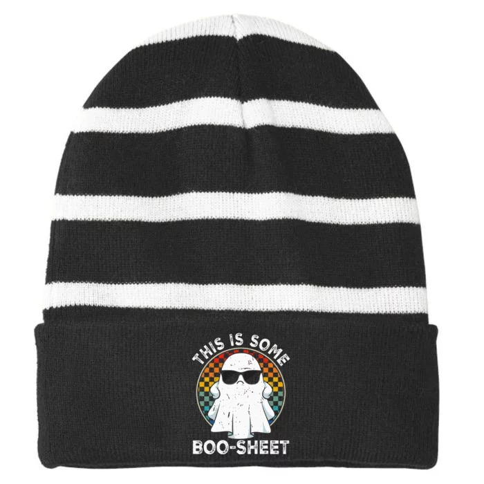 Funny Halloween Boo Ghost Costume This Is Some Boo Sheet Striped Beanie with Solid Band