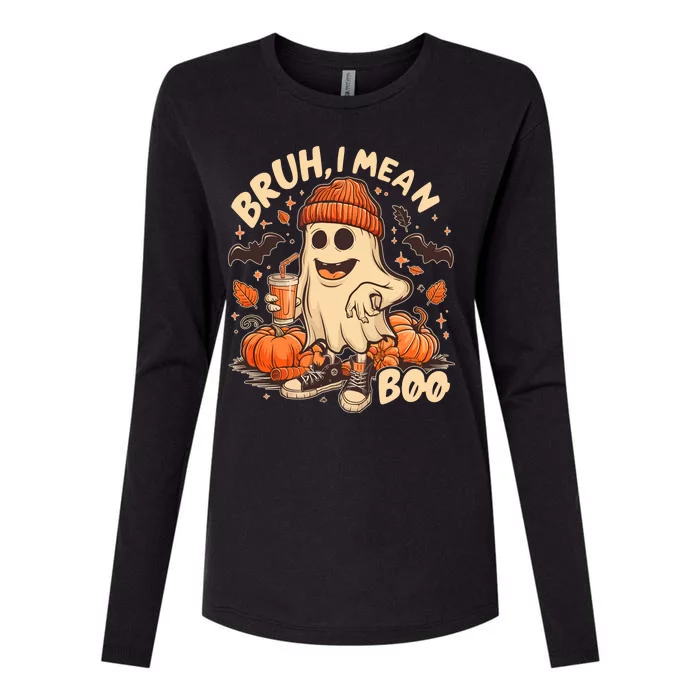 Funny Halloween Bruh I Mean Boo Ghost Womens Cotton Relaxed Long Sleeve T-Shirt