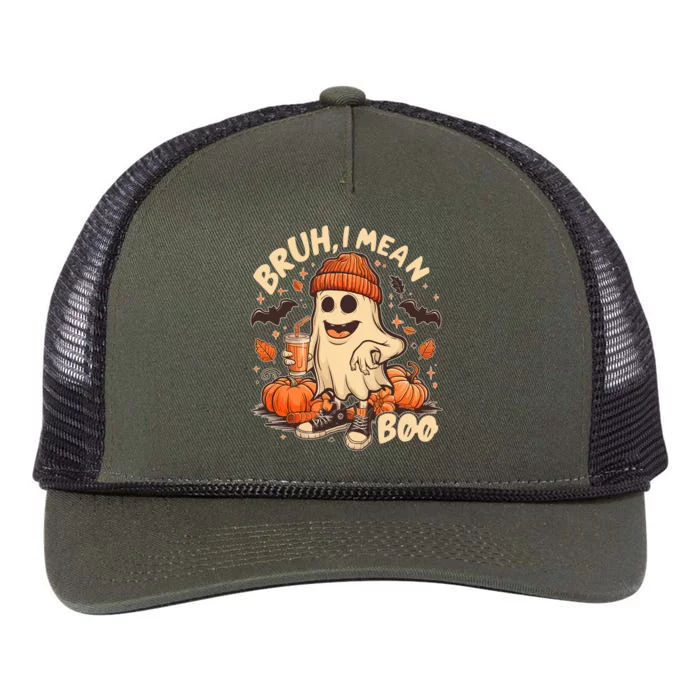 Funny Halloween Bruh I Mean Boo Ghost Retro Rope Trucker Hat Cap