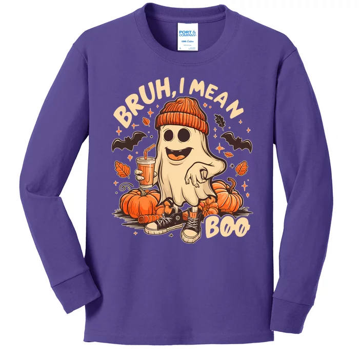 Funny Halloween Bruh I Mean Boo Ghost Kids Long Sleeve Shirt