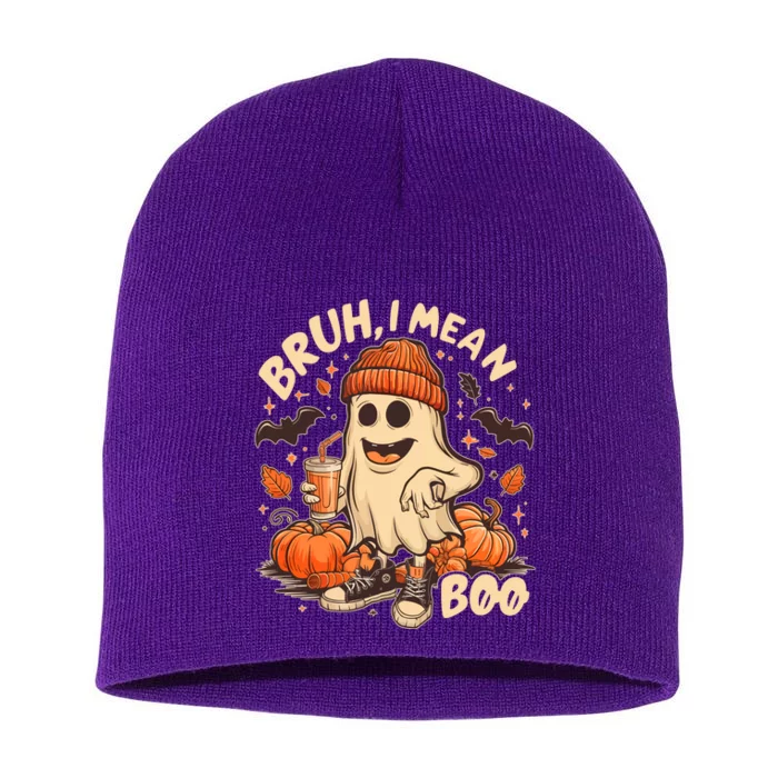 Funny Halloween Bruh I Mean Boo Ghost Short Acrylic Beanie