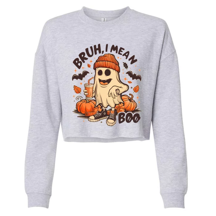 Funny Halloween Bruh I Mean Boo Ghost Cropped Pullover Crew