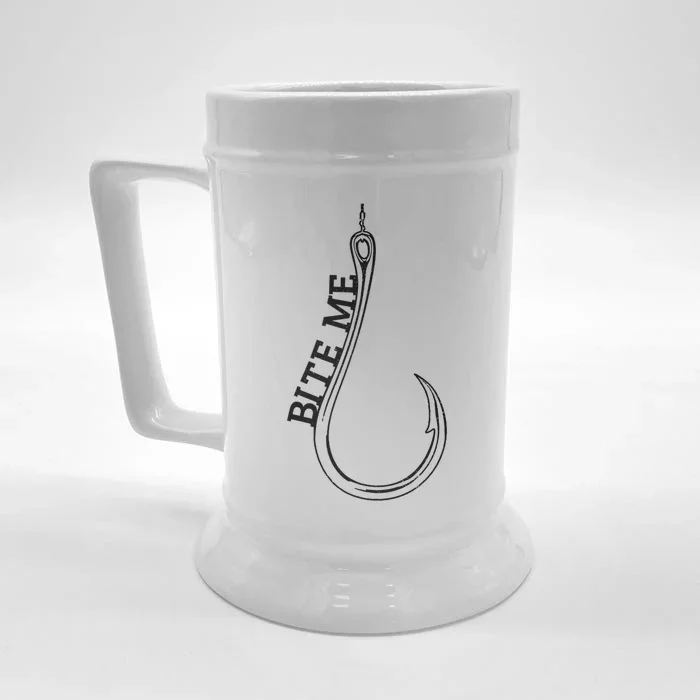 Fishing Hook Bite Me Bass Catfish Pike Fisher Funny Gift Great Gift Front & Back Beer Stein