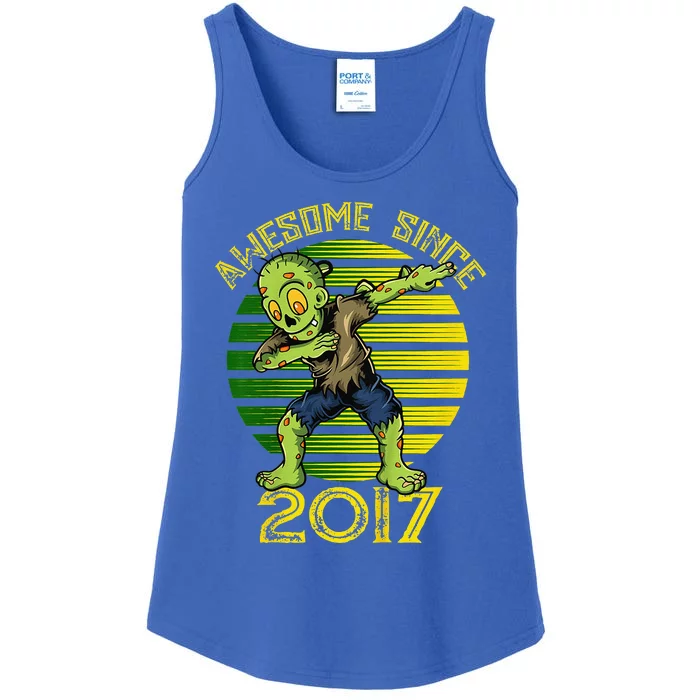 Funny Halloween Birthday Dabbing Zombie Awesome Since 2017 Ladies Essential Tank