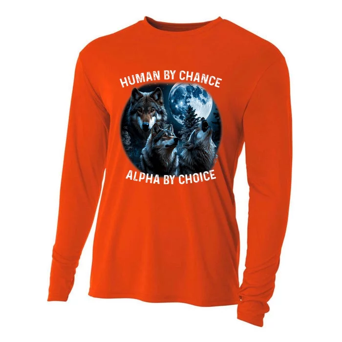 Funny Human By Chance Alpha By Choice Wolf Cooling Performance Long Sleeve Crew