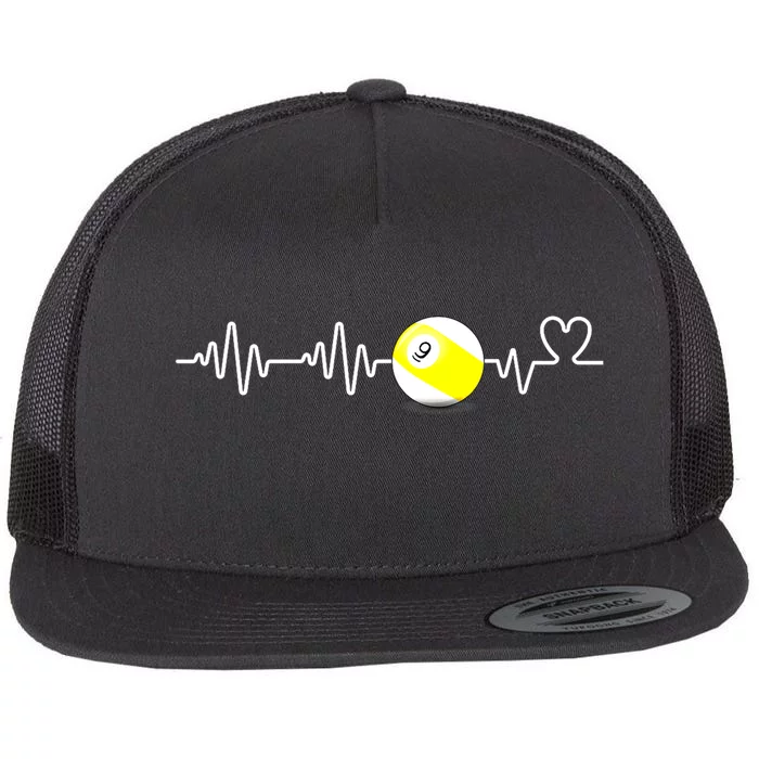 Funny Heartbeat Billiard Nine Ball Funny 9ball Player Gift Flat Bill Trucker Hat