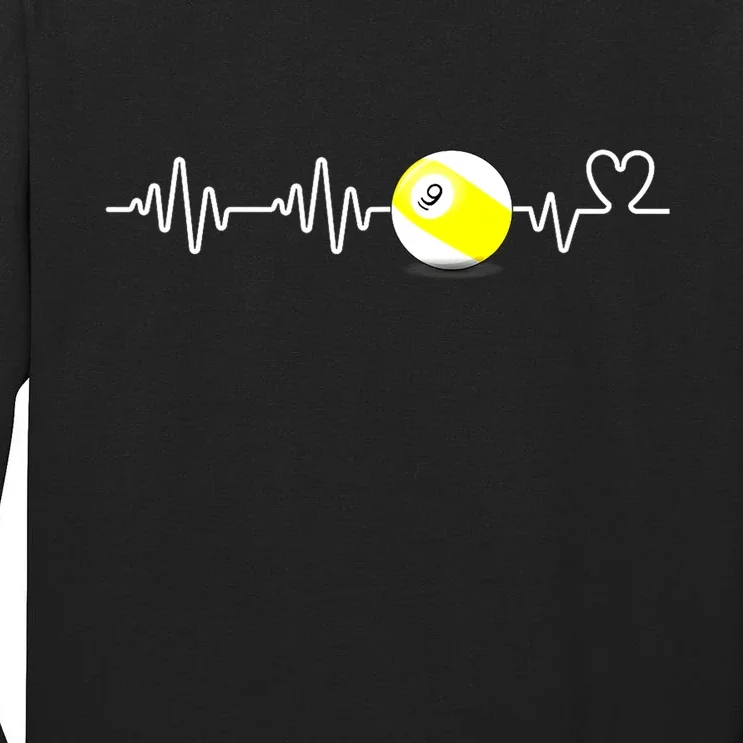 Funny Heartbeat Billiard Nine Ball Funny 9ball Player Gift Tall Long Sleeve T-Shirt