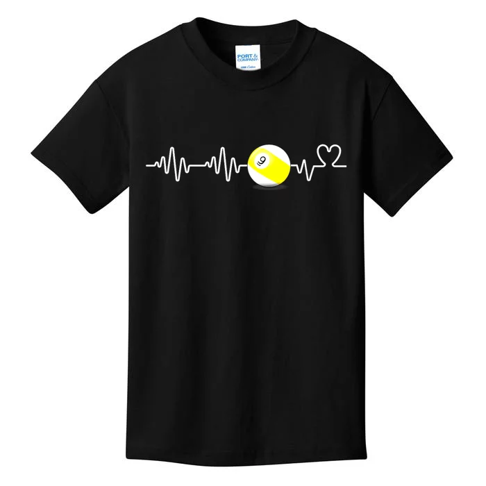 Funny Heartbeat Billiard Nine Ball Funny 9ball Player Gift Kids T-Shirt