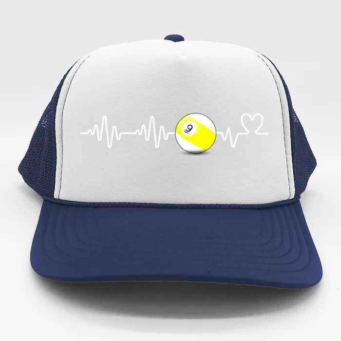 Funny Heartbeat Billiard Nine Ball Funny 9ball Player Gift Trucker Hat