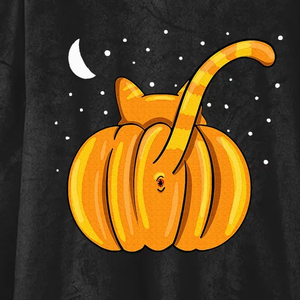 Funny Halloween Cat Butt Pumpkin Orange Tabby Lover Hooded Wearable Blanket