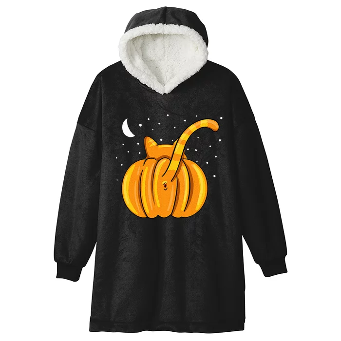 Funny Halloween Cat Butt Pumpkin Orange Tabby Lover Hooded Wearable Blanket