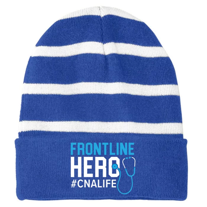 Frontline Hero Cna Life Certified Nursing Assistant Meaningful Gift Striped Beanie with Solid Band