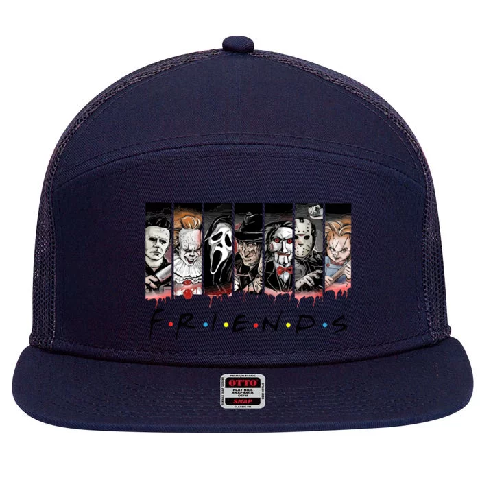 Friends Horror Characters Halloween Squad Team 7 Panel Mesh Trucker Snapback Hat