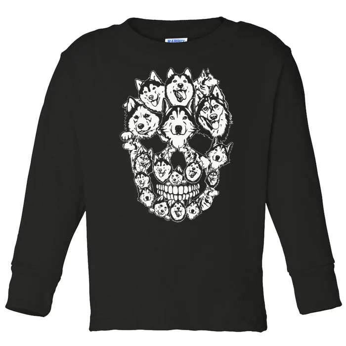 Funny Halloween Costume Skull Siberian Husky Dog Lover Toddler Long Sleeve Shirt