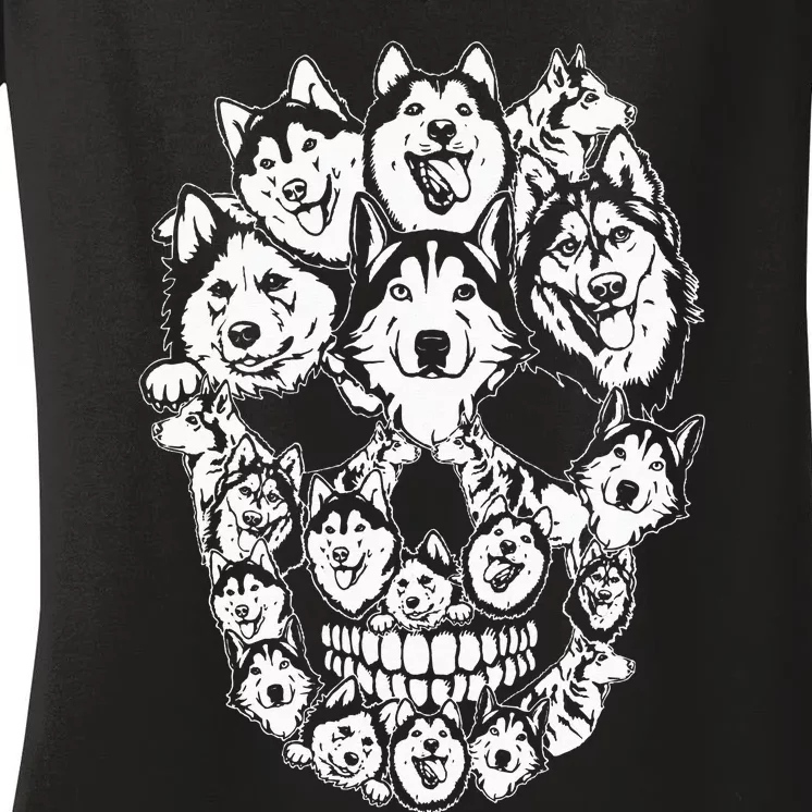 Funny Halloween Costume Skull Siberian Husky Dog Lover Women's V-Neck T-Shirt