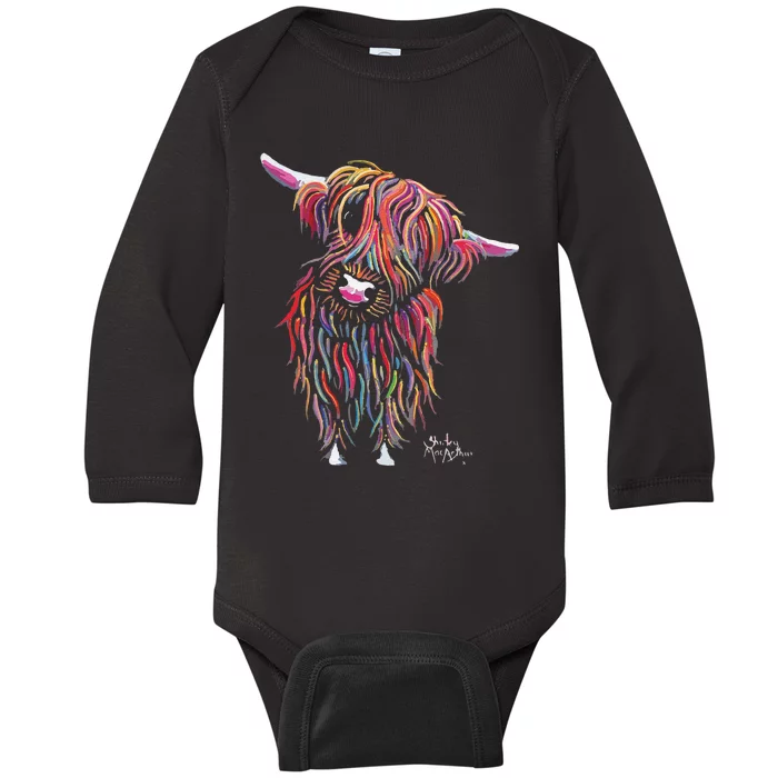 Funny Highland Cow Print Animal Print Bolly Baby Long Sleeve Bodysuit