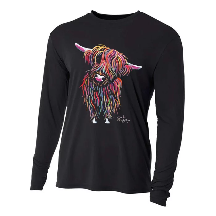 Funny Highland Cow Print Animal Print Bolly Cooling Performance Long Sleeve Crew