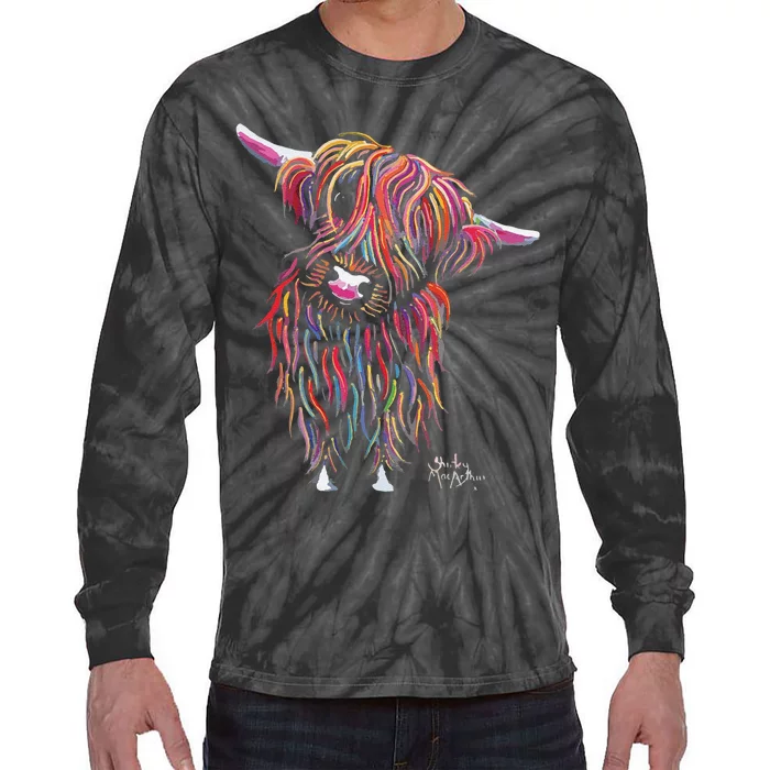 Funny Highland Cow Print Animal Print Bolly Tie-Dye Long Sleeve Shirt