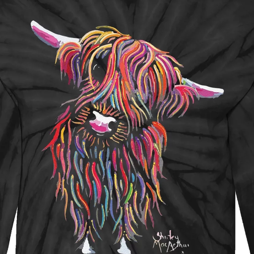 Funny Highland Cow Print Animal Print Bolly Tie-Dye Long Sleeve Shirt