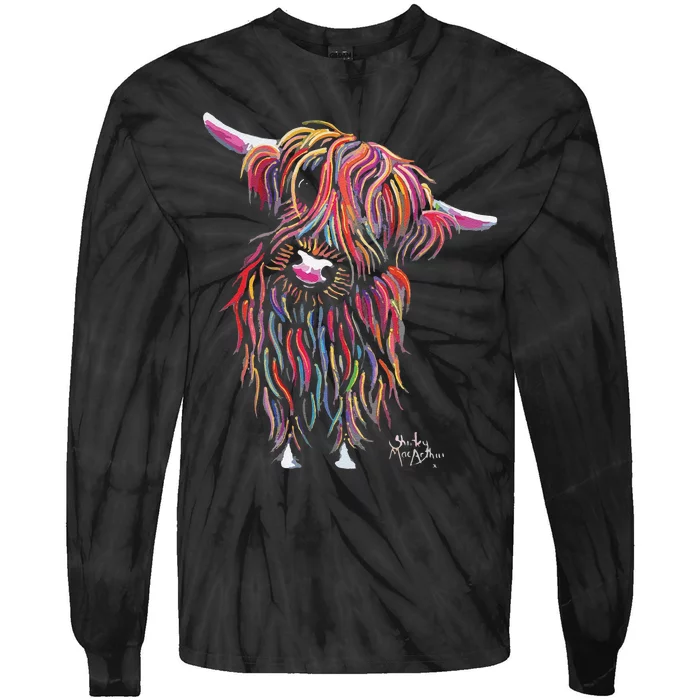 Funny Highland Cow Print Animal Print Bolly Tie-Dye Long Sleeve Shirt