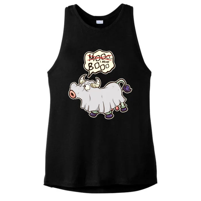 Funny Halloween Cow Moo I Mean Boo Ladies Tri-Blend Wicking Tank