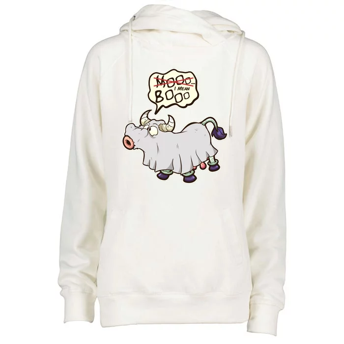 Funny Halloween Cow Moo I Mean Boo Womens Funnel Neck Pullover Hood