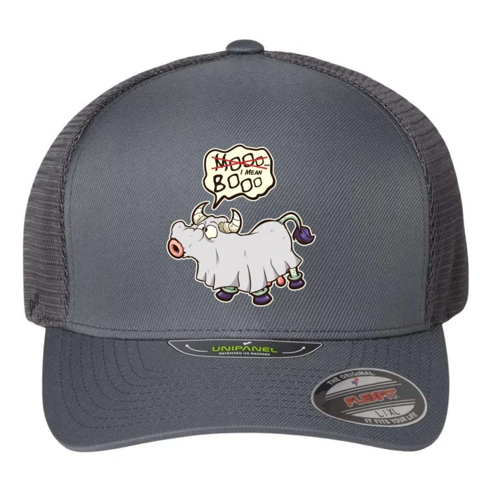 Funny Halloween Cow Moo I Mean Boo Flexfit Unipanel Trucker Cap