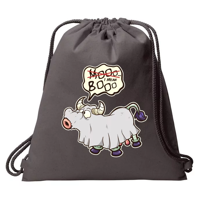 Funny Halloween Cow Moo I Mean Boo Drawstring Bag