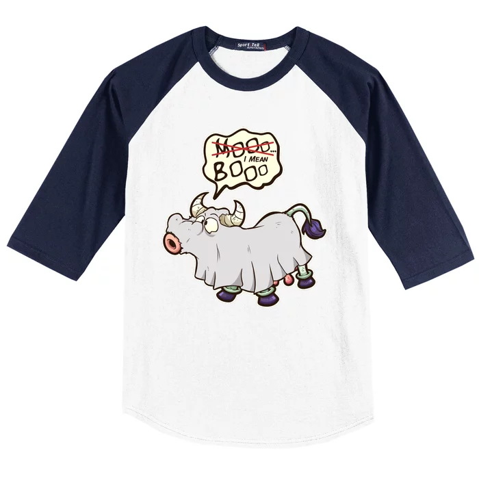 Funny Halloween Cow Moo I Mean Boo Baseball Sleeve Shirt