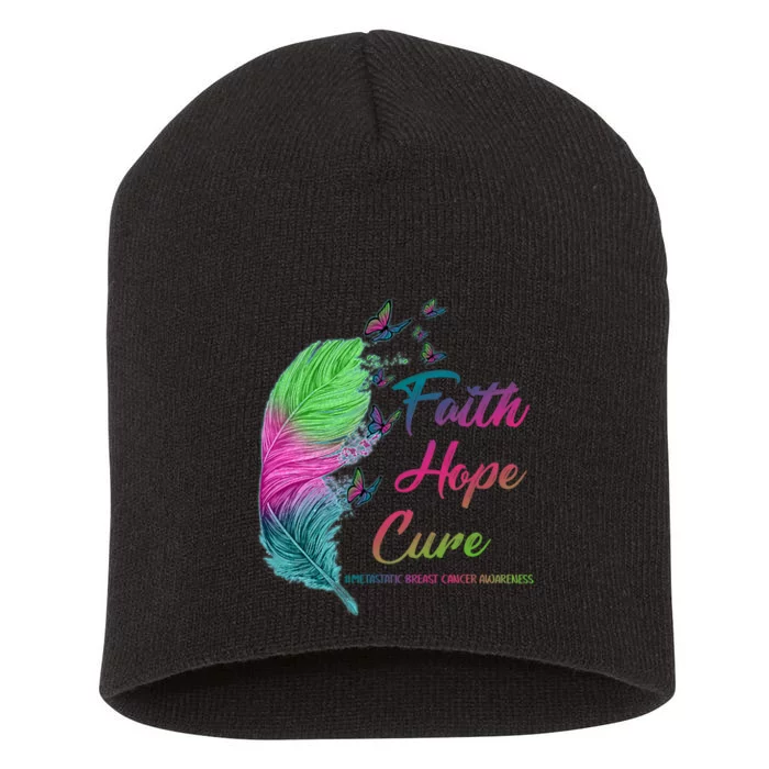 Faith Hope Cure Metastatic Breast Cancer Feather Short Acrylic Beanie