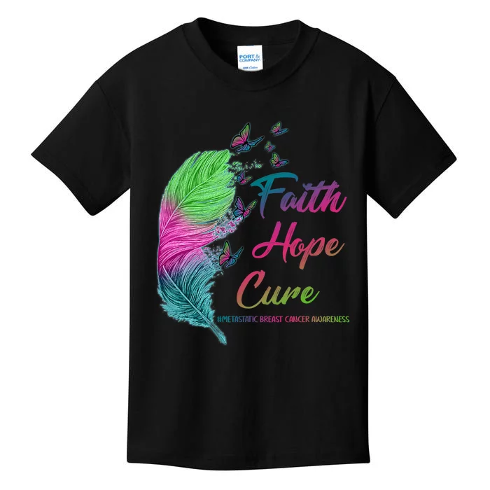 Faith Hope Cure Metastatic Breast Cancer Feather Kids T-Shirt