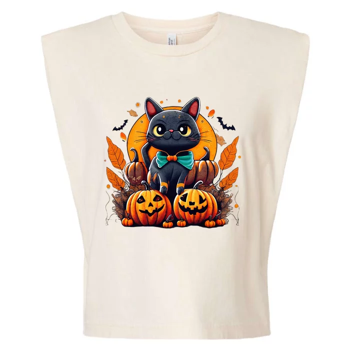 Funny Halloween Cat Costume Pumpkin Cat Black Cat Halloween Garment-Dyed Women's Muscle Tee