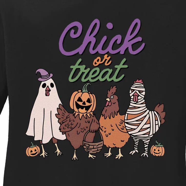 Funny Halloween Chicken Chick Or Treat Ghost Chickens Gift Ladies Long Sleeve Shirt